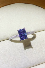 1 Carat Moissanite 925 Sterling Silver Rectangle Ring in Blue