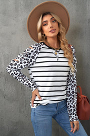 Leopard Print Striped Distressed Long Sleeve Tee - Rico Goods by Rico Suarez