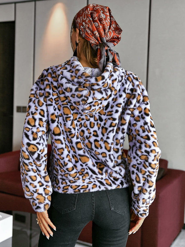 Leopard Print Drawstring Cropped Fleece Hoodie - Rico Goods by Rico Suarez