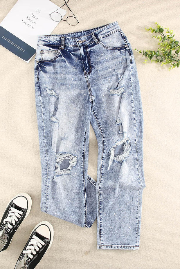 Splatter Distressed Acid Wash Jeans with Pockets - Rico Goods by Rico Suarez