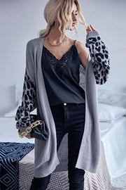Leopard Sleeves Waffle Knit Open Front Cardigan - Rico Goods by Rico Suarez