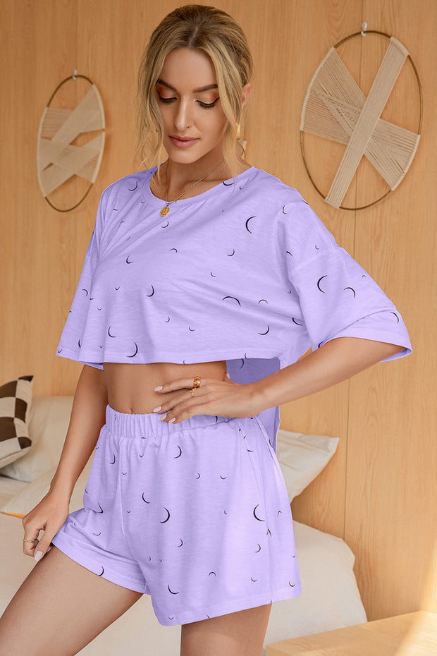 Crescent Moon Crop High-Low Top and Shorts Set
