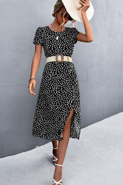 Printed Slit Cutout Midi Dress (Belt Not Included) - Rico Goods by Rico Suarez