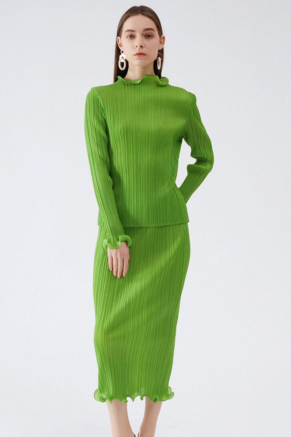 Lettuce Trim Accordion Pleated Top and Skirt Set - Rico Goods by Rico Suarez