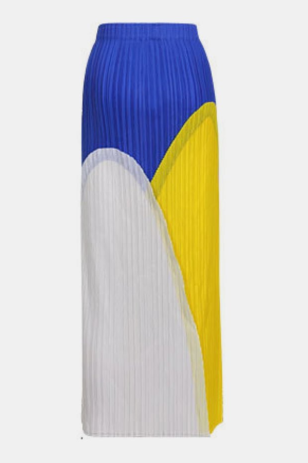 Tricolor Accordion Pleated Elastic Waist Skirt