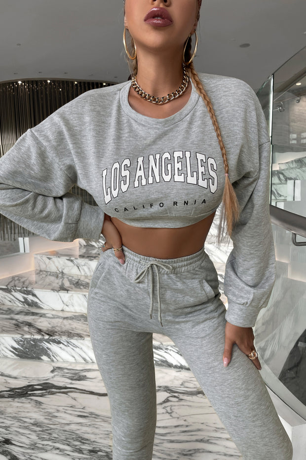 Graphic Dropped Shoulder Cropped Top and Stacked Pants Set