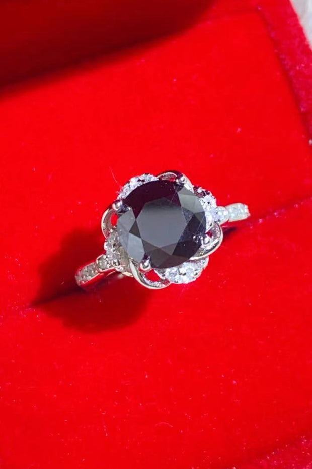 2 Carat Black Moissanite Floral Ring