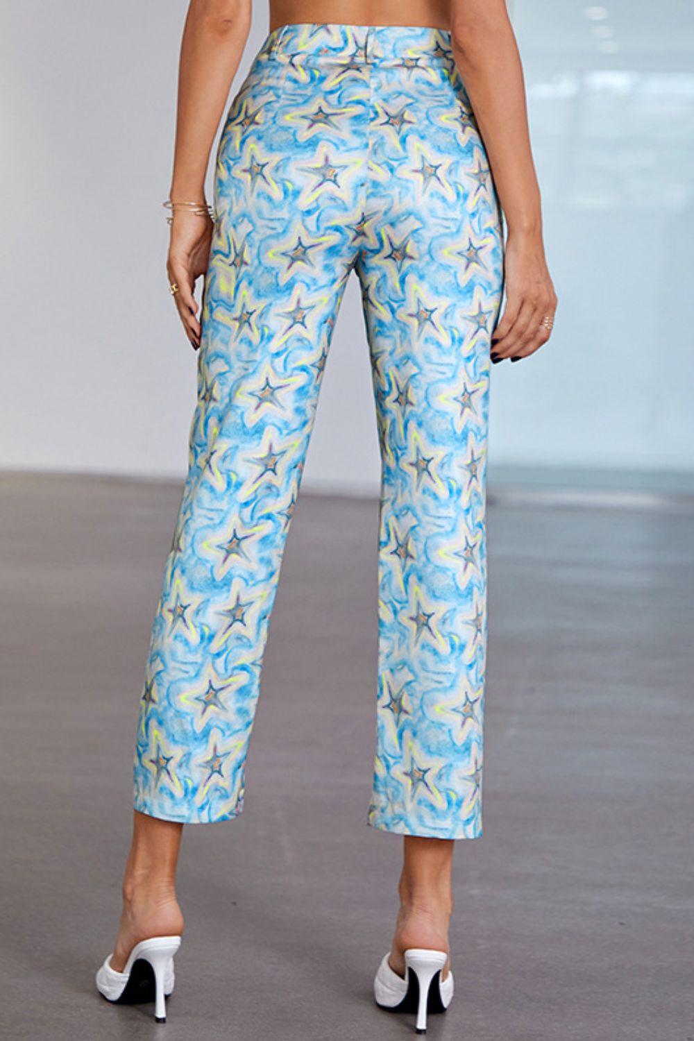 Star Print Ankle-Length Pants with Pockets - Rico Goods by Rico Suarez