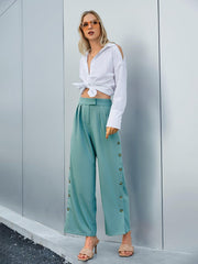 Side Button Wide Leg Pants with Pockets - Rico Goods by Rico Suarez