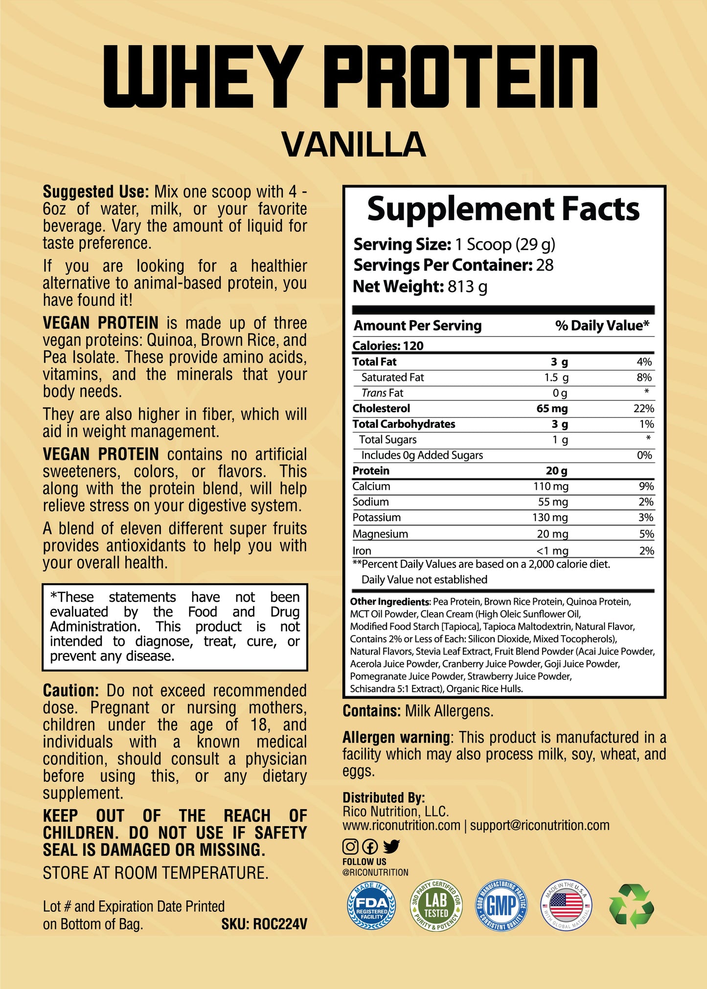 2lb Vegan Protein Vanilla – 28 Servings - Rico Goods by Rico Suarez