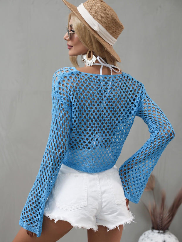 Openwork Flare Sleeve Cropped Cover Up - Rico Goods by Rico Suarez