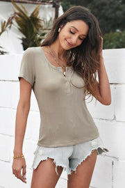 Scoop Neck Buttoned Front Ribbed Top - Rico Goods by Rico Suarez