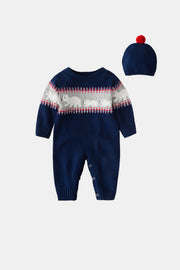 Unisex Polar Bear Christmas Knit Jumpsuit with Hat