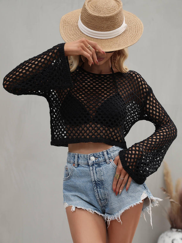 Openwork Flare Sleeve Cropped Cover Up - Rico Goods by Rico Suarez