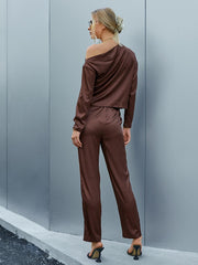 Ruched Asymmetrical Neck Top and Pants Set - Rico Goods by Rico Suarez