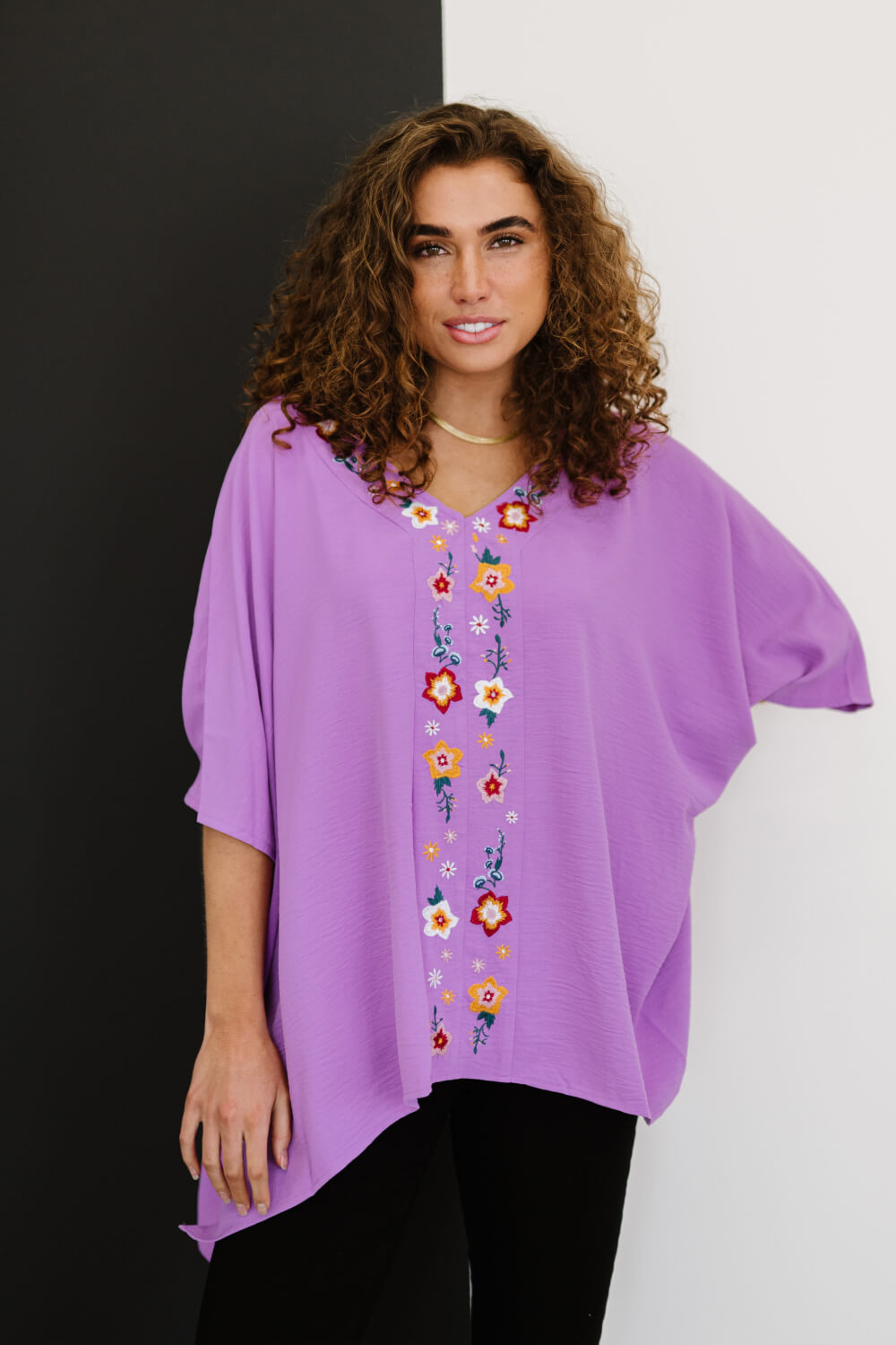 Wanderer Full Size Run Embroidered Poncho Top