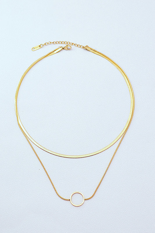 Around the Clock Circle Pendant Double Layered Necklace