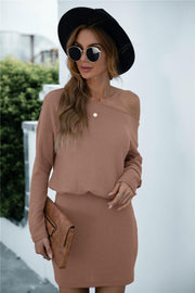 One Shoulder Long Sleeve Knitted Dress - Rico Goods by Rico Suarez