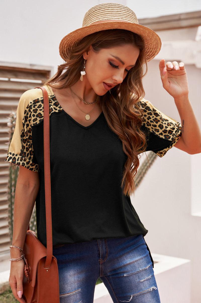 Leopard Print Color Block Sleeves Tunic Top - Rico Goods by Rico Suarez