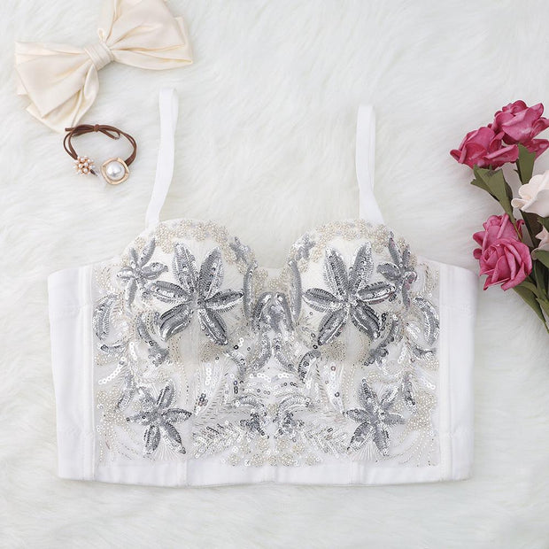 Sequined Floral Bustier with Beads - Rico Goods by Rico Suarez