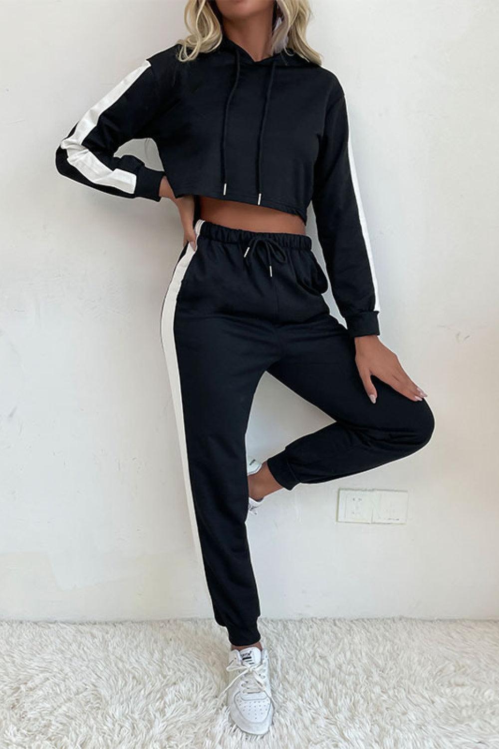 Side Stripe Cropped Hoodie and Jogger Set - Rico Goods by Rico Suarez