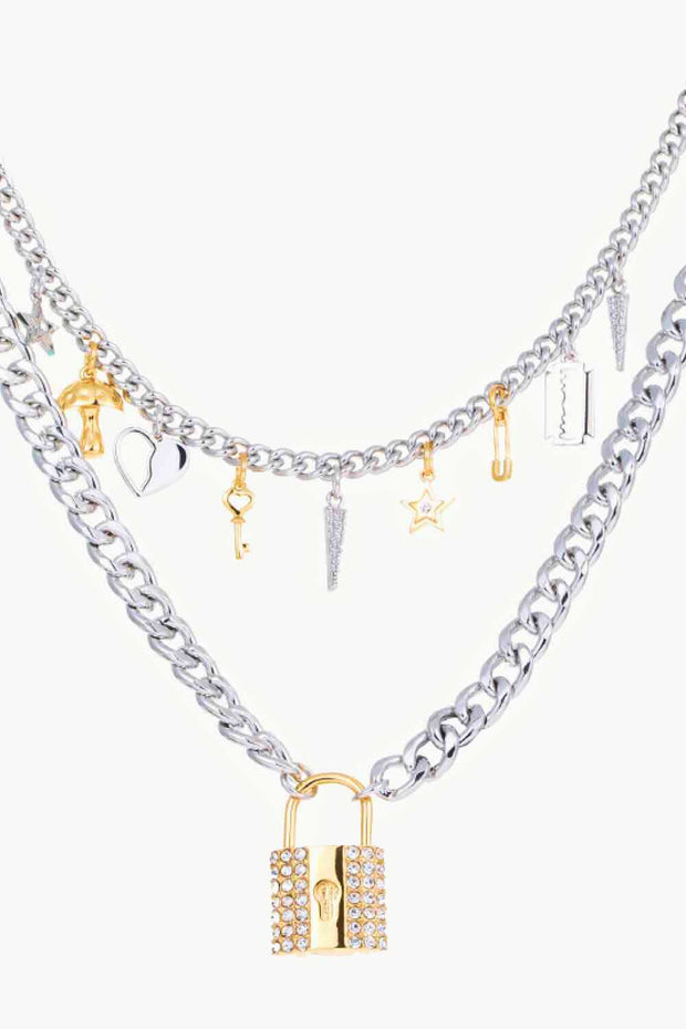 5-Piece Wholesale Lock Pendant Double-Layered Necklace