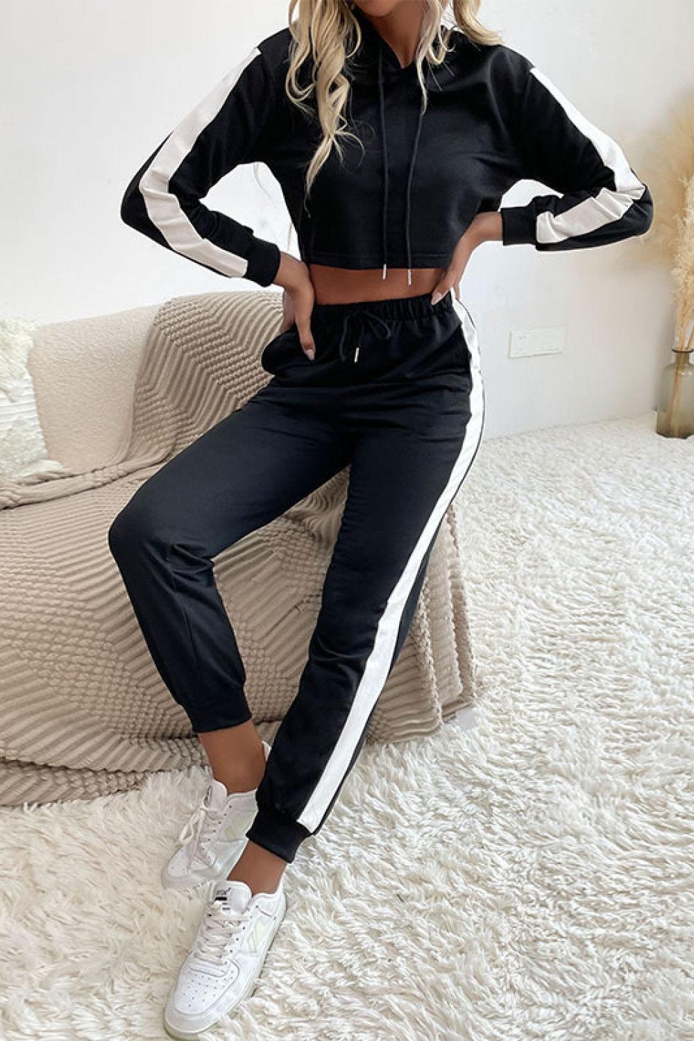 Side Stripe Cropped Hoodie and Jogger Set - Rico Goods by Rico Suarez