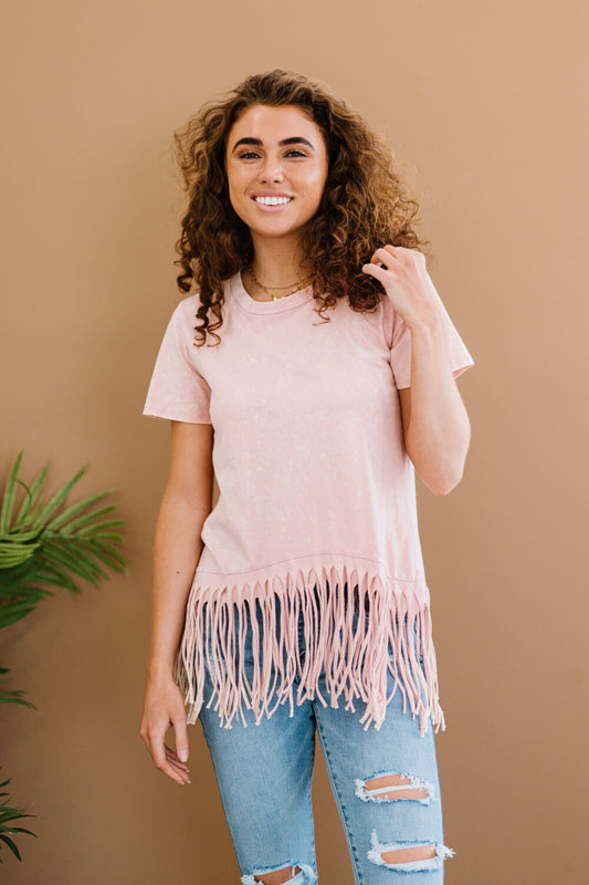 Empowering Expression Mineral Wash Fringe Detail Tee