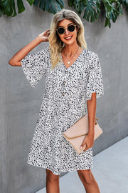 Printed Mid Flounce Sleeve Buttoned Dress - Rico Goods by Rico Suarez