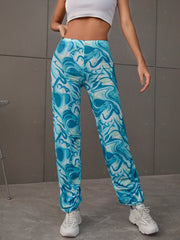 Abstract Print High Waist Ruched Pants
