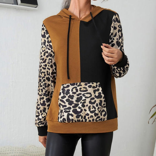 Leopard Color Block Tunic Hoodie with Kangaroo Pocket - Rico Goods by Rico Suarez
