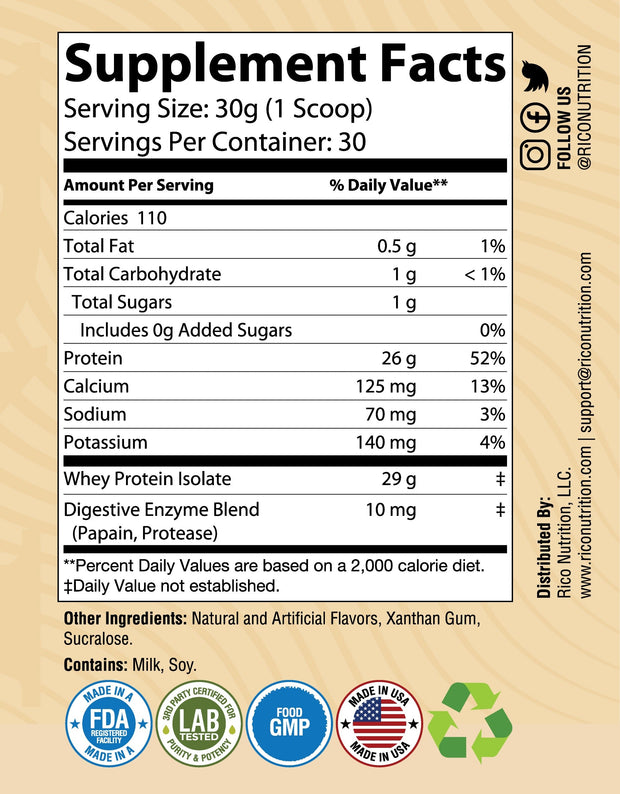 2lb 100% Whey Isolate Vanilla – 30 Servings - Rico Goods by Rico Suarez