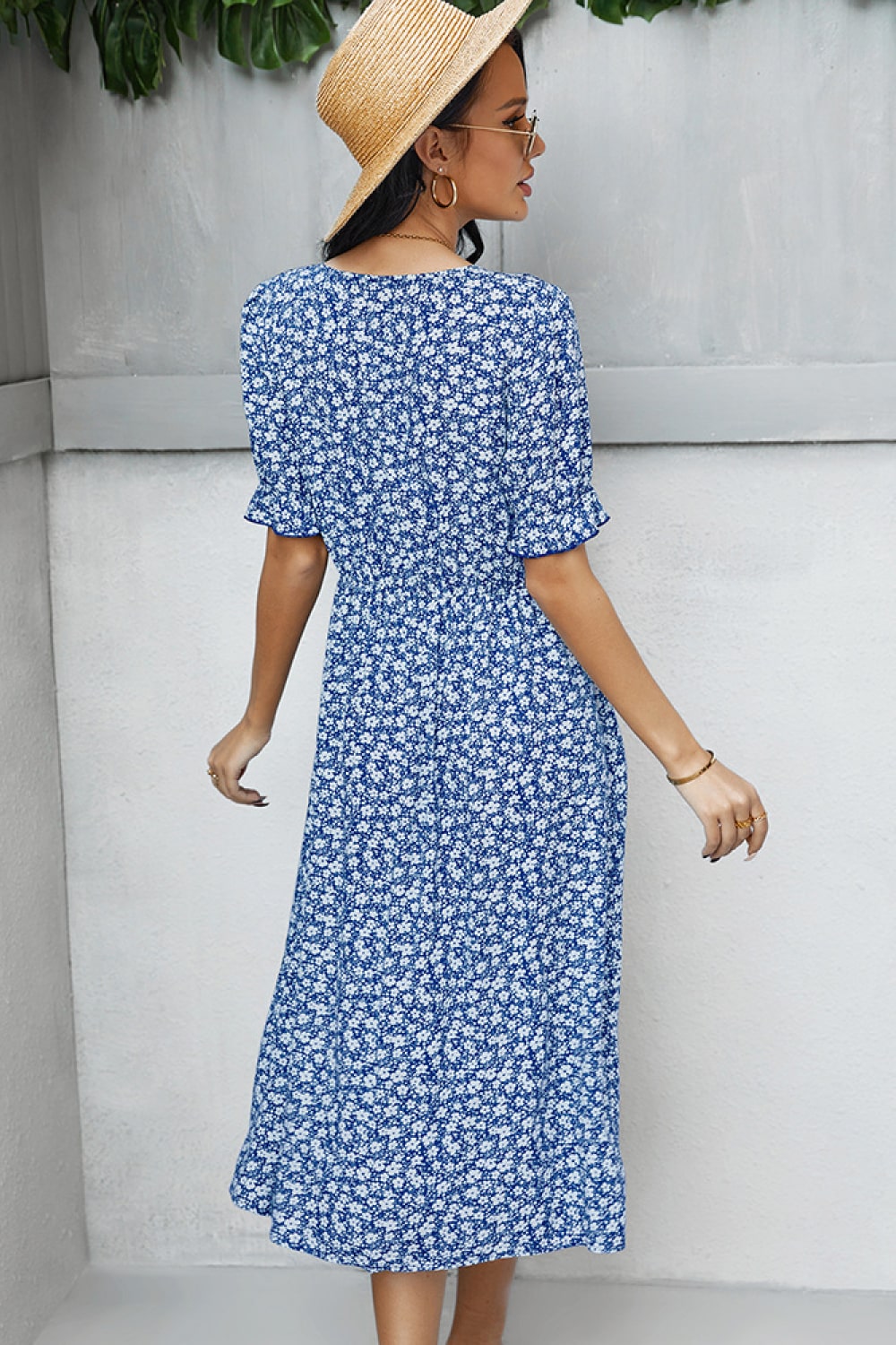 Ditsy Floral Button Down Midi Dress with Pockets