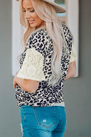 Leopard Print Lace Sleeve Round Neck Tee - Rico Goods by Rico Suarez