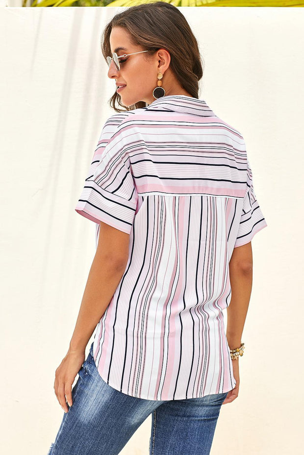 Striped Collared Neck Button-down Pocketed Top - Rico Goods by Rico Suarez