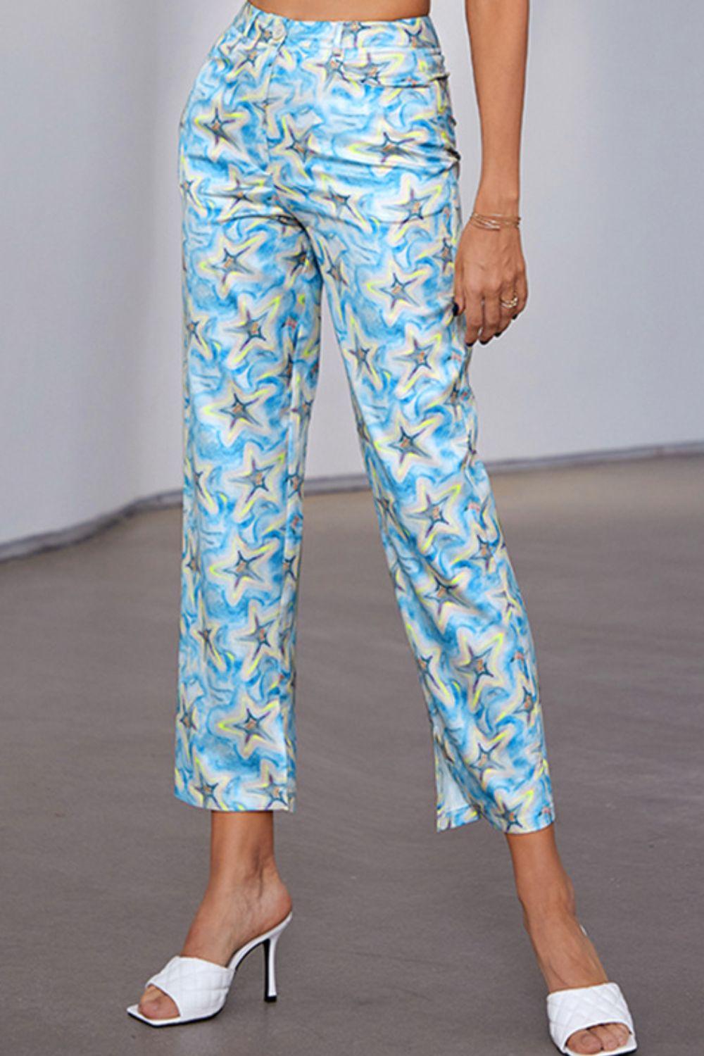 Star Print Ankle-Length Pants with Pockets - Rico Goods by Rico Suarez