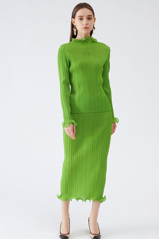 Lettuce Trim Accordion Pleated Top and Skirt Set - Rico Goods by Rico Suarez