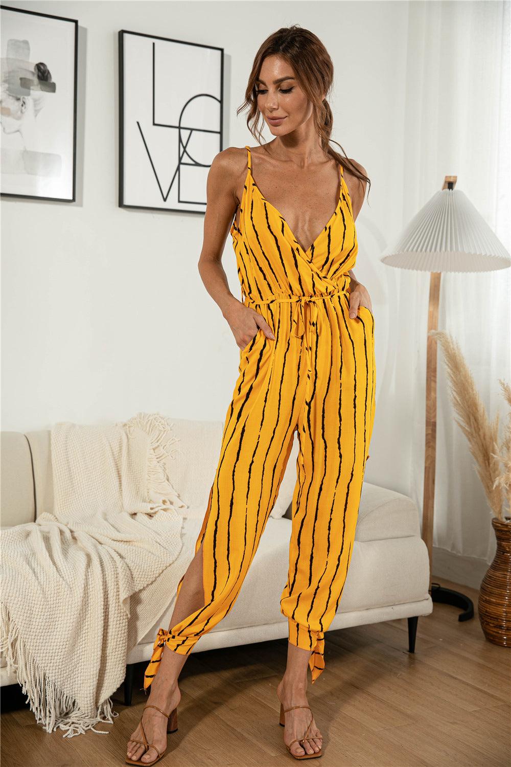 Striped Hammock Belted Jumpsuit - Rico Goods by Rico Suarez