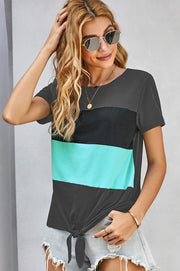 Color Block Panel Knotted T-Shirt