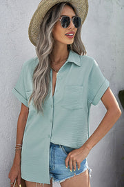 Pocketed Short Sleeve Button Down Shirt
