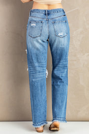 Frayed Hem Distressed Jeans with Pockets