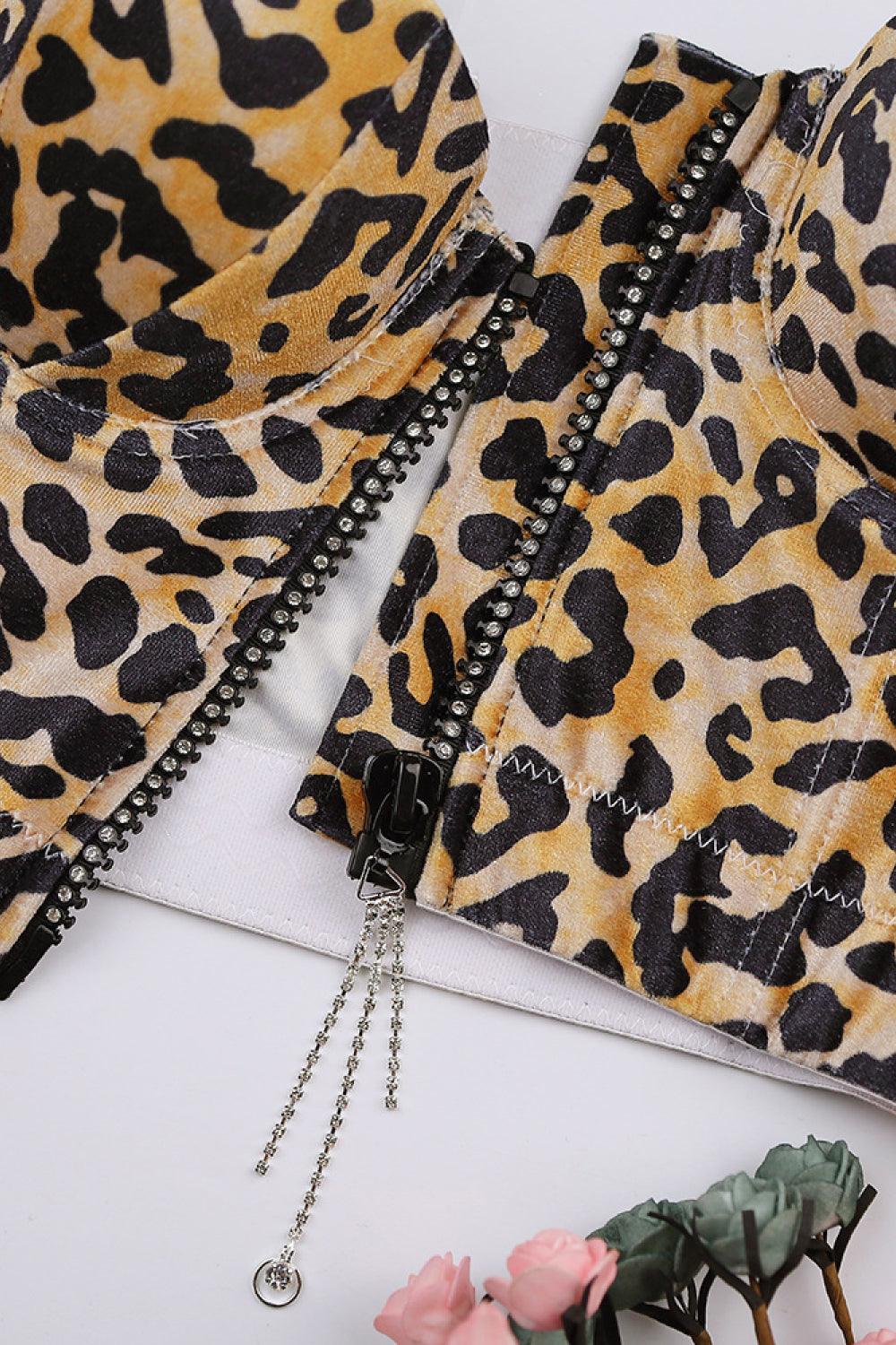 Leopard Print Zip Front Bustier - Rico Goods by Rico Suarez