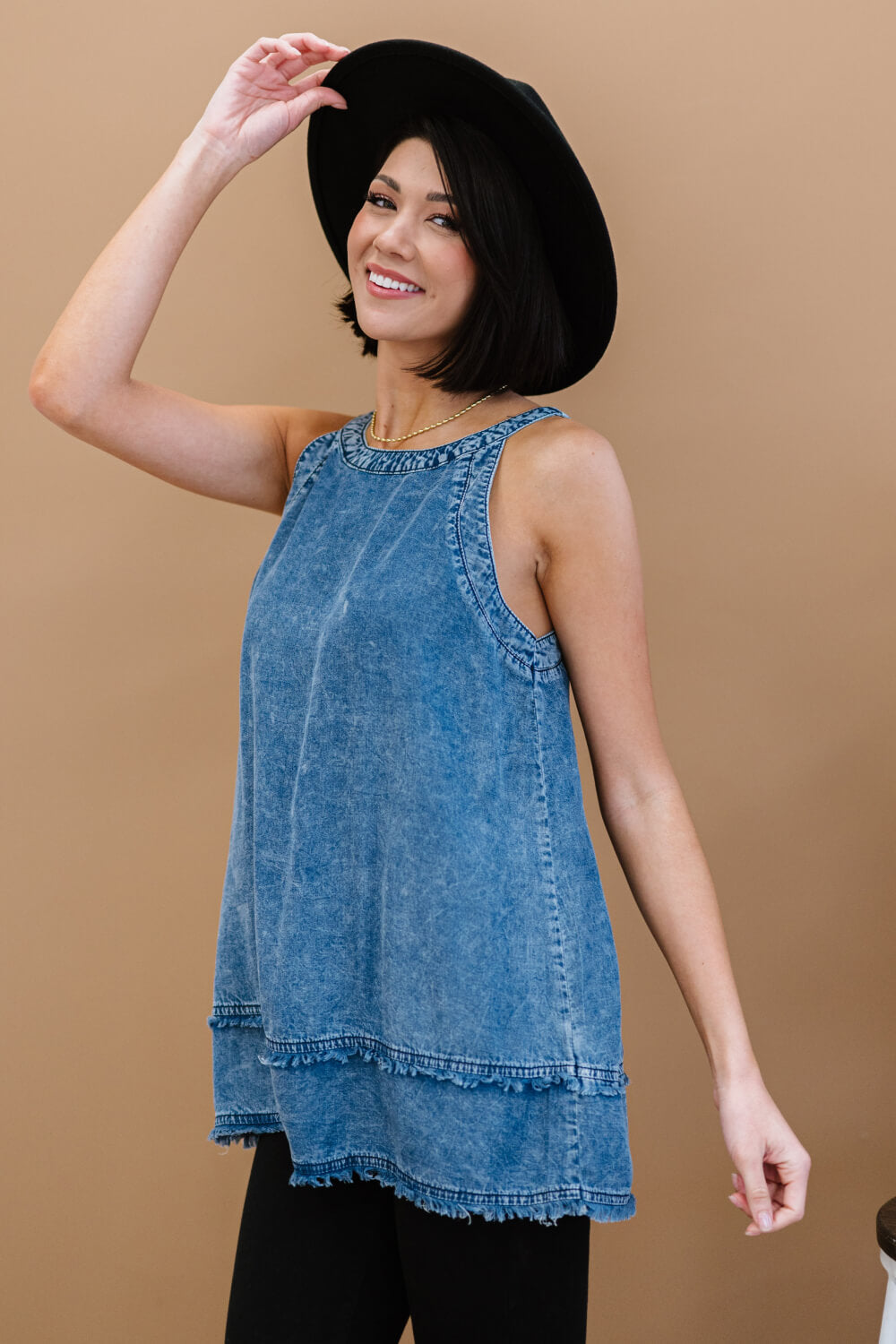 Forever Young Mineral Wash Denim Sleeveless Top
